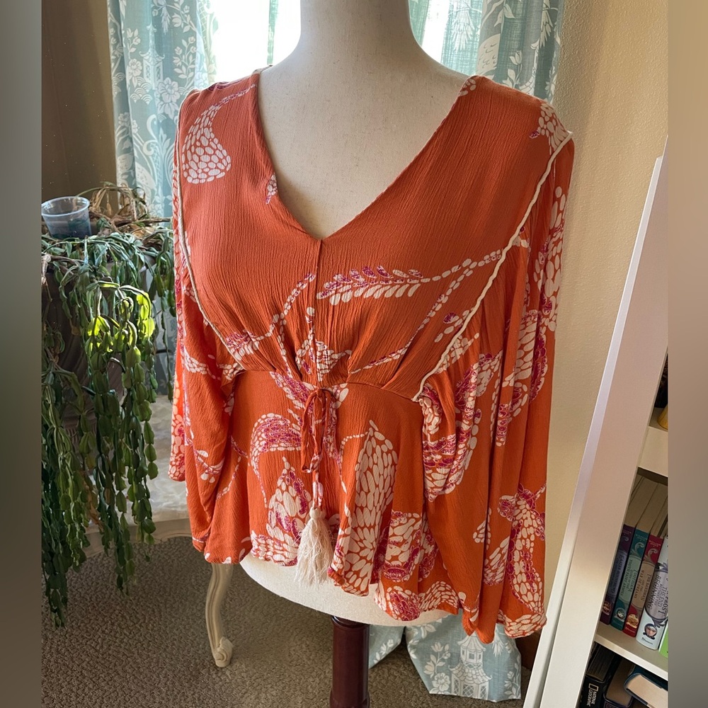 Maurices orange tassel boho butterfly sleeve top